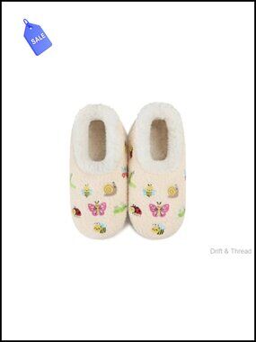 Snoozies Embroidered Slipper Socks for Women Sherpa Lined Non Slip Indoor House